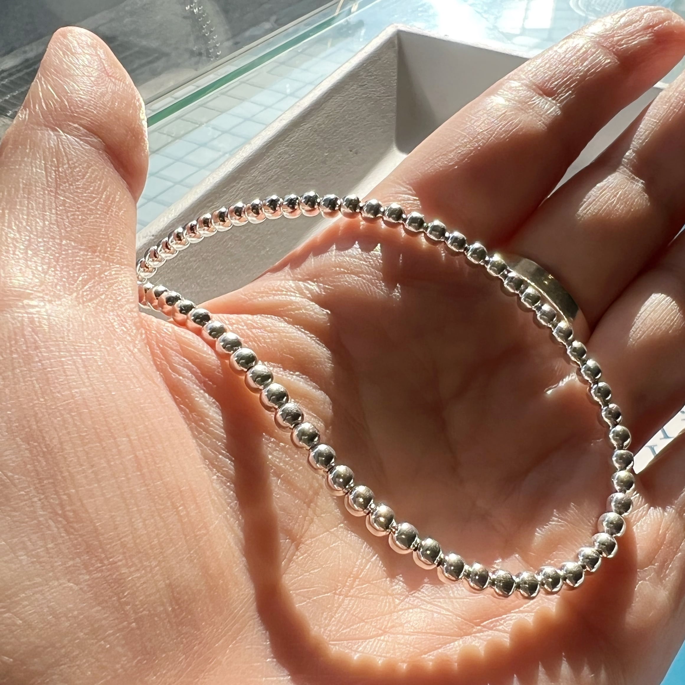 ナバホパール ネックレス 丸玉 3mm 55cm シャイニー 《Indian Jewelry