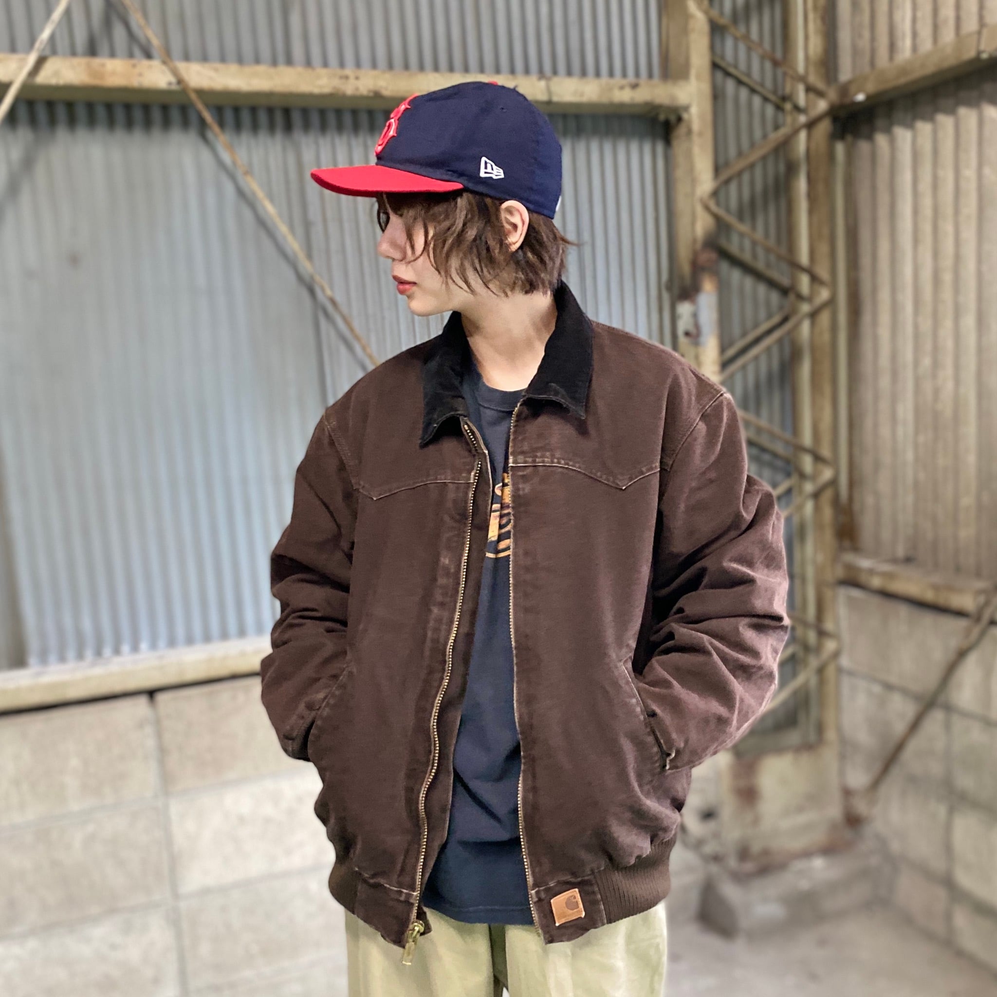 Carhartt サンタフェジャケット レザーパッチ ブラウン着丈身幅肩幅