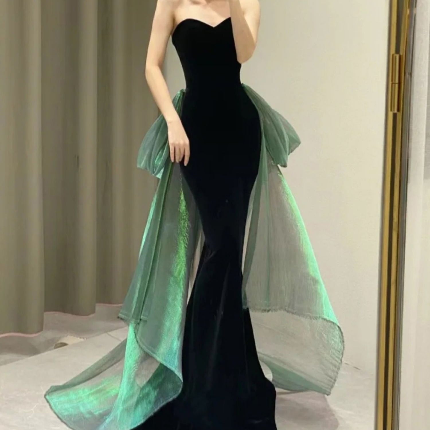 ベルベット ベアトップマーメイドドレス D1151