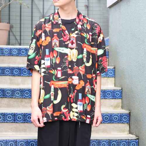 USA VINTAGE PARADISE FOUND SPICES PATTERNED RAYON SHIRT/アメリカ古着香辛料柄レーヨンシャツ