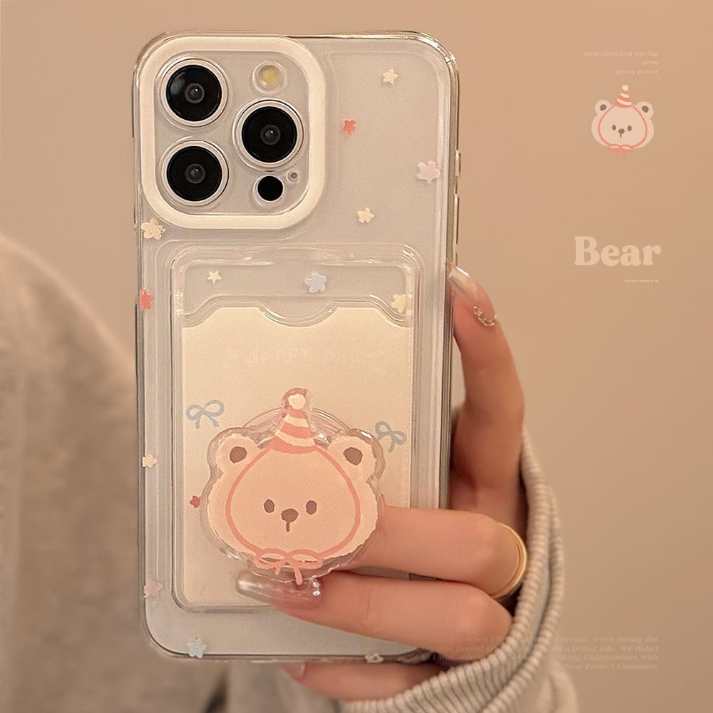 iPhone15シリーズ対応】かわいいクマさん◎カードケース付きケース