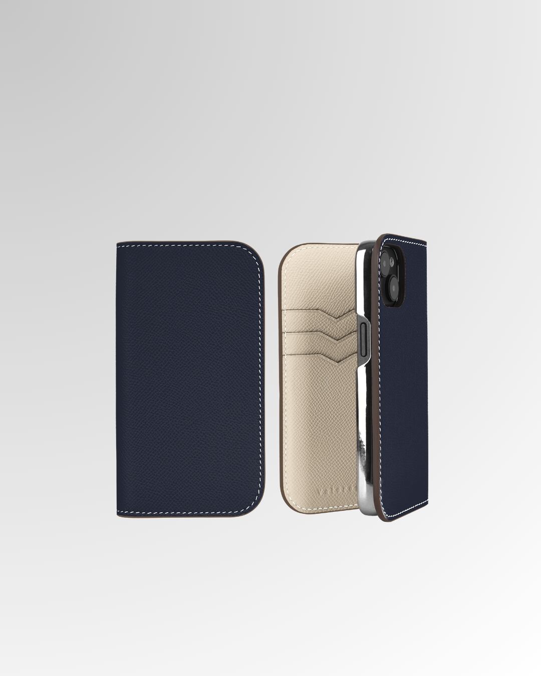 【iPhone15シリーズ】手帳型ケース エプソン ネイビー×エクルベージュ