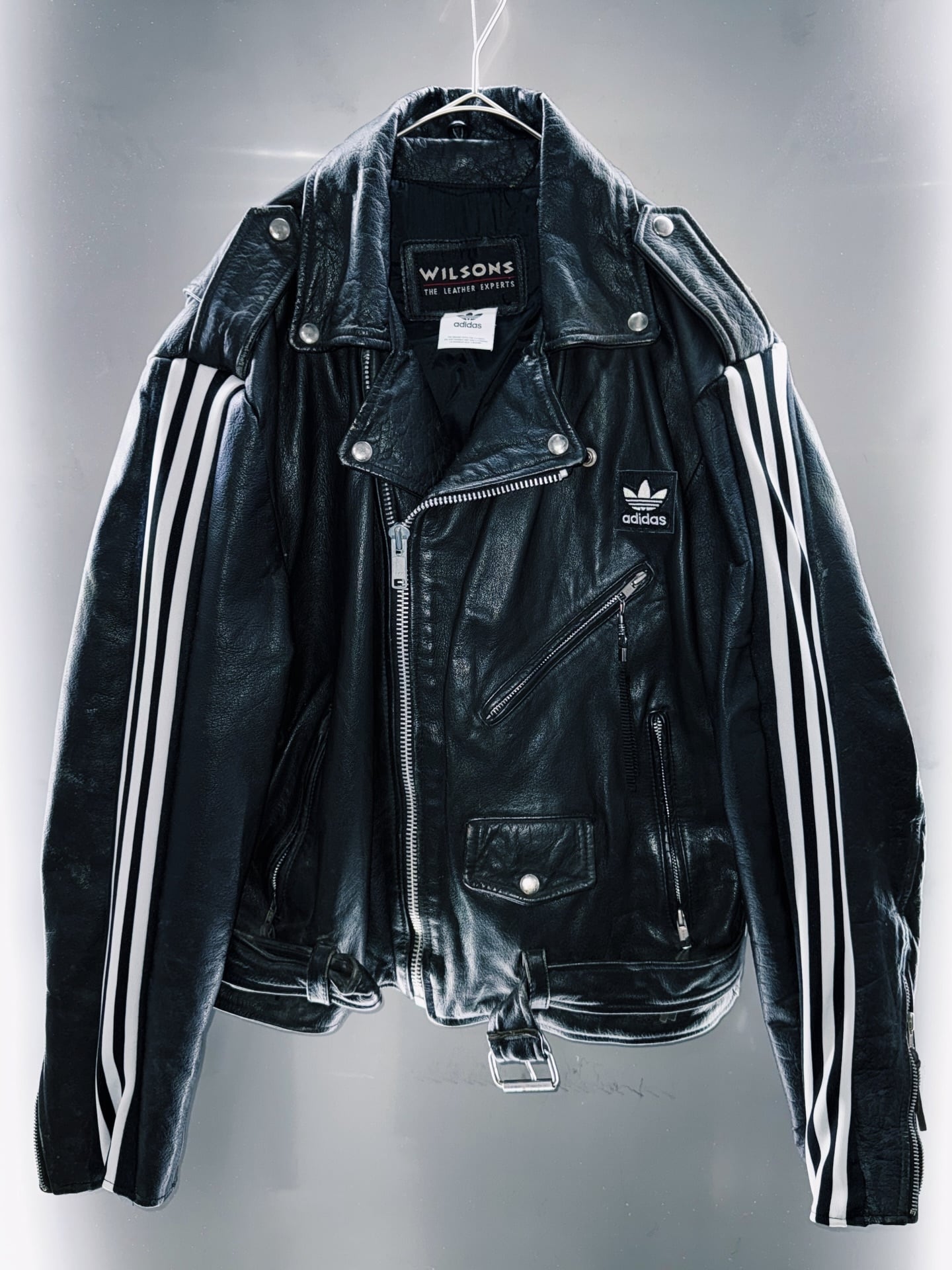 special "original re:meke" vintage "adidas"x vintage double riders leather jacket three strip edition