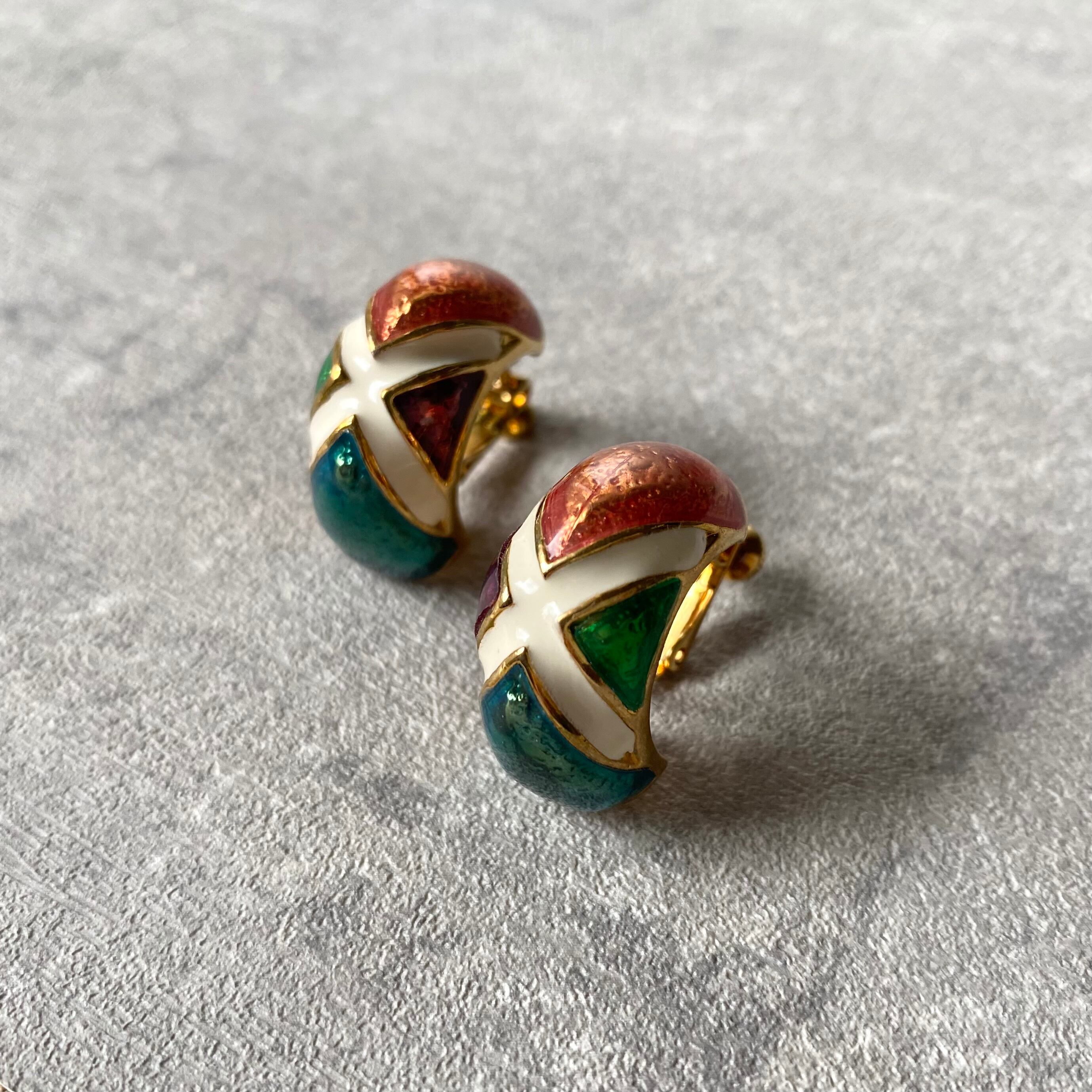 Vintage 80s retro colorful enameled earring レトロ ヴィンテージ 