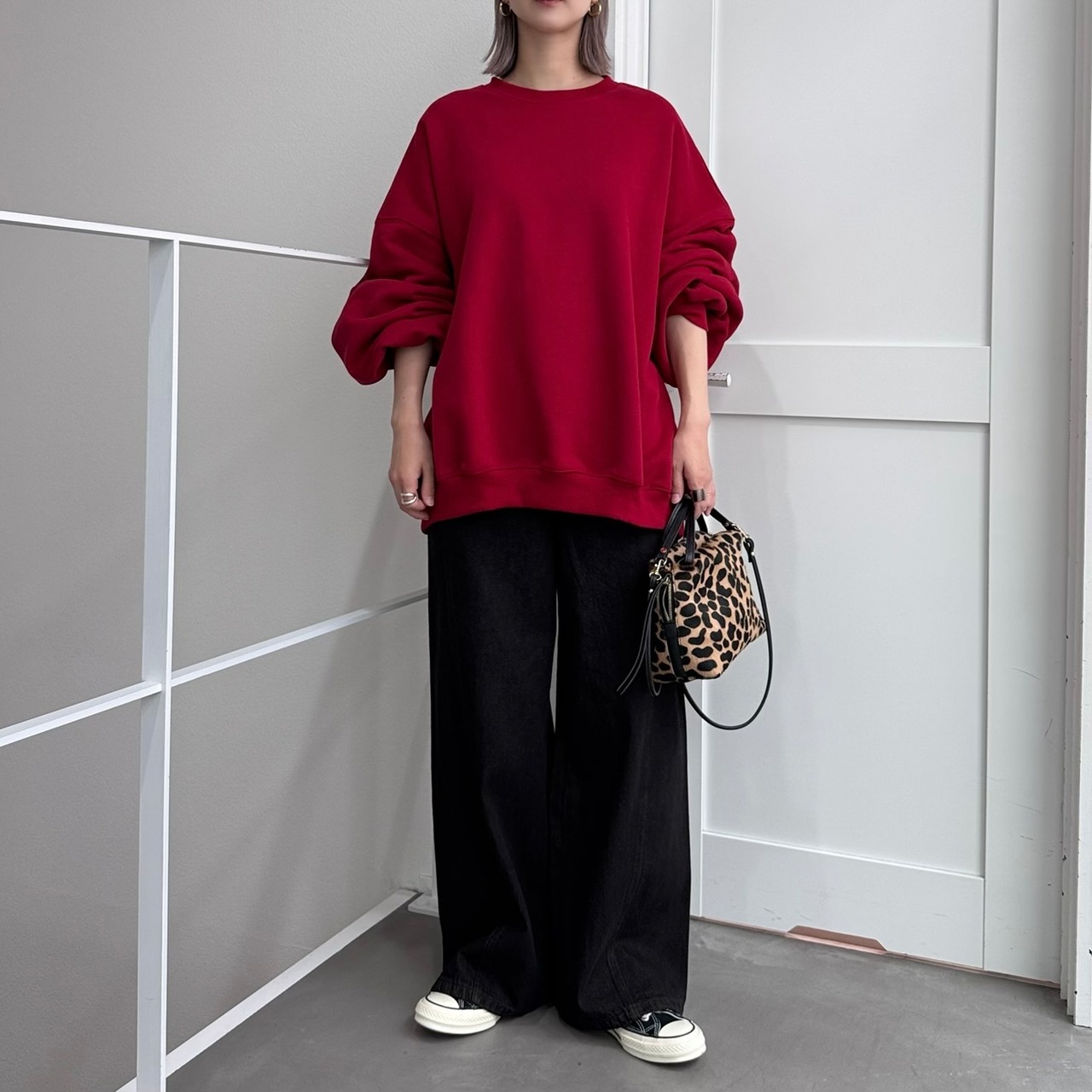 ボリュームシルエットスウェットPO/レッド