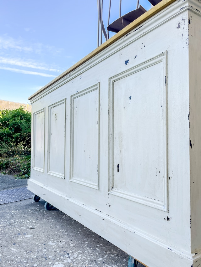 お花屋さん向け作業台カウンター86 (梱包作業に向いたオーダーメイドレジ台)W1800 ハードアンティーク仕上げ