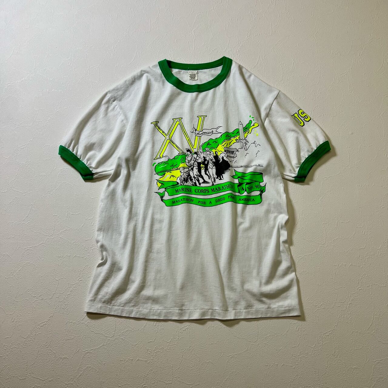80s〜90s USA USMC リンガー Tシャツ ホワイト グリーン 古着 | RUFFY