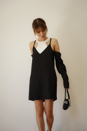 ホルダーネックキャミソール x オフショルダーワンピース