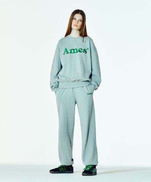 ★AMES-WORLDWIDE★BASIC LOGO SWEATPANTSLIGHT GREY★正規品 AMES-WORLDWIDE] BASIC LOGO SWEATPANTS GREY | もごつ