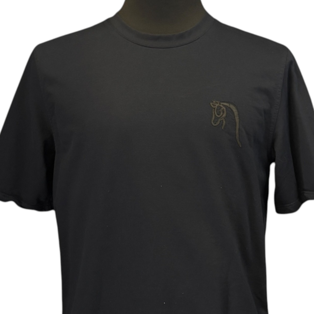 【Hermes】エルメス レザーホースワッペン クルーネック半袖Tシャツ(ブラック) M