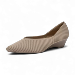 リブニットウェッジパンプス ベージュ Rib knit wedge pumps Beige 254-S-3