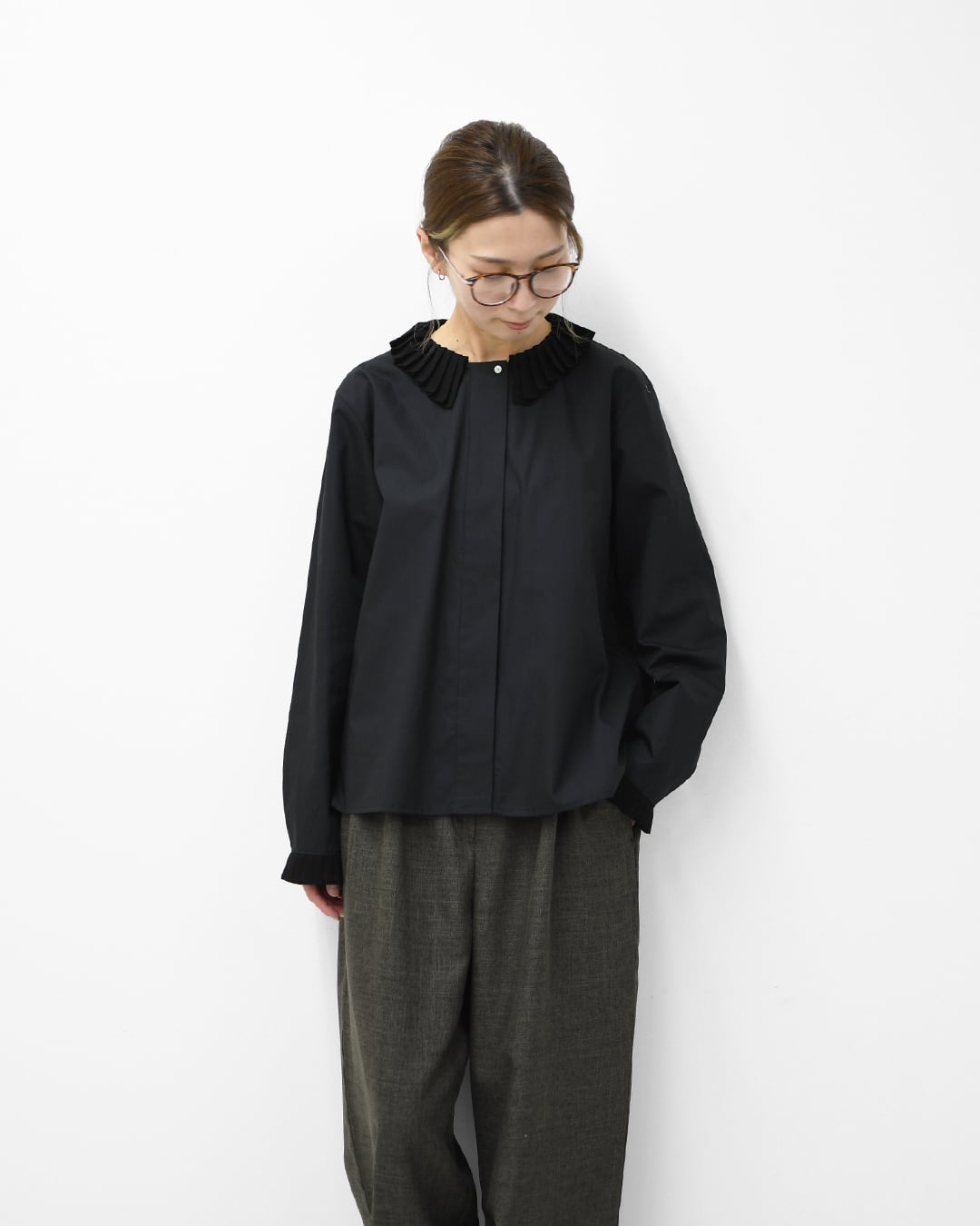 mizuiro ind [ミズイロ インド] pleats collar shirt [4-230066