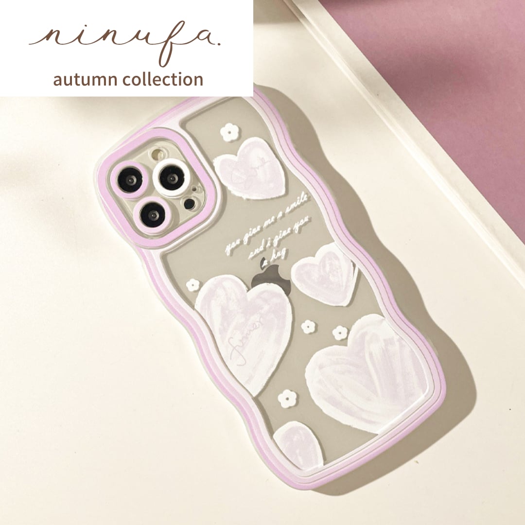 一目惚れ!ハート 淡色ピンク ウェーブフレーム 耐衝撃 iphone14 カメラレンズ 保護フレーム 落下防止 韓国っぽ スマホケース ND-14741