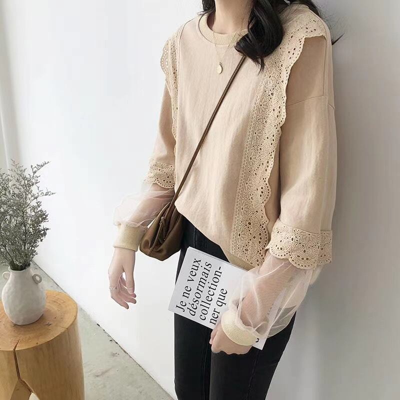 袖チュールレーストップス