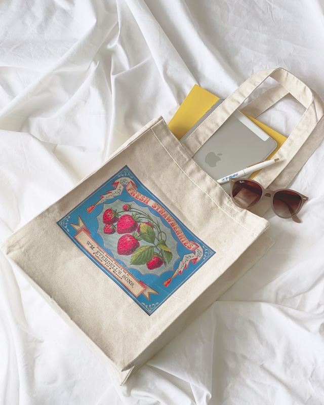 Strawberries Vintage Label  Canvas Tote Bag / ストロベリー ヴィンテージラベル キャンバストートバッグ