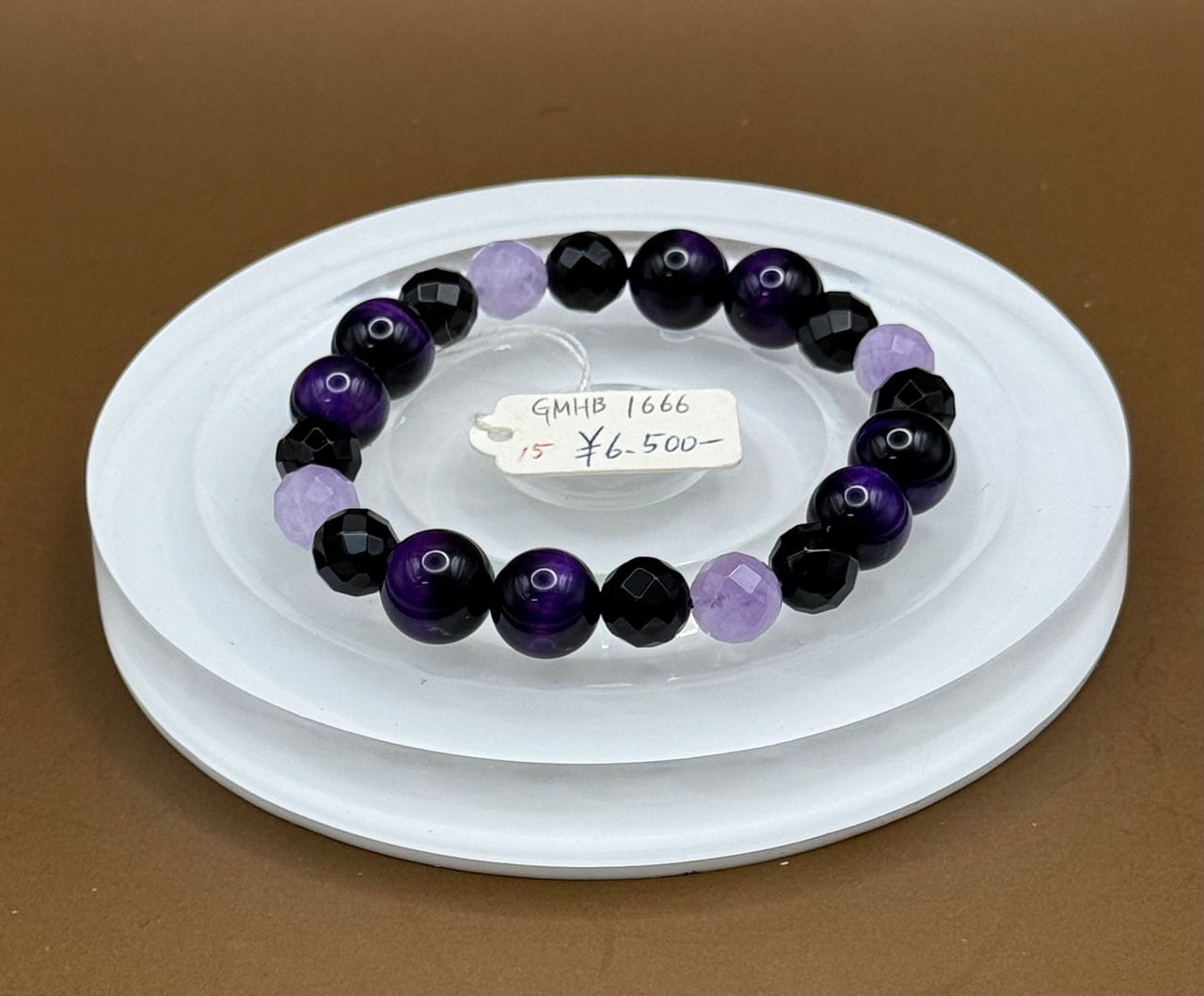 静寂と力を宿す高貴な守護の組み合わせ|MIKI-JEWELRY パープルタイガーアイ×オニキスブレスレット|10mm/16cm |Purple Tiger Eye × Onyx Bracelet|