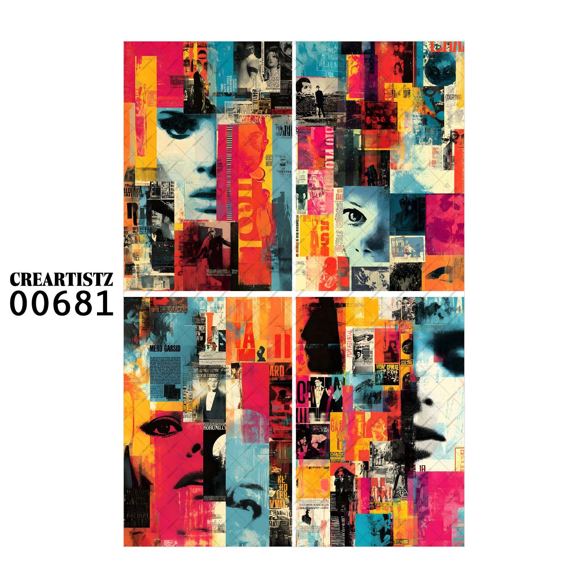 00681 背景 コラージュ素材 オリジナル 12枚セット (4種類×3枚) ペーパー/ステッカー CREARTISTZ