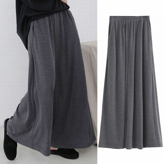 レディース ニット ワイドパンツ ガウチョパンツ ハイウエスト 美シルエット 春コーデ / Women's high waist wide leg pants knit trousers (DCT-576805628412)