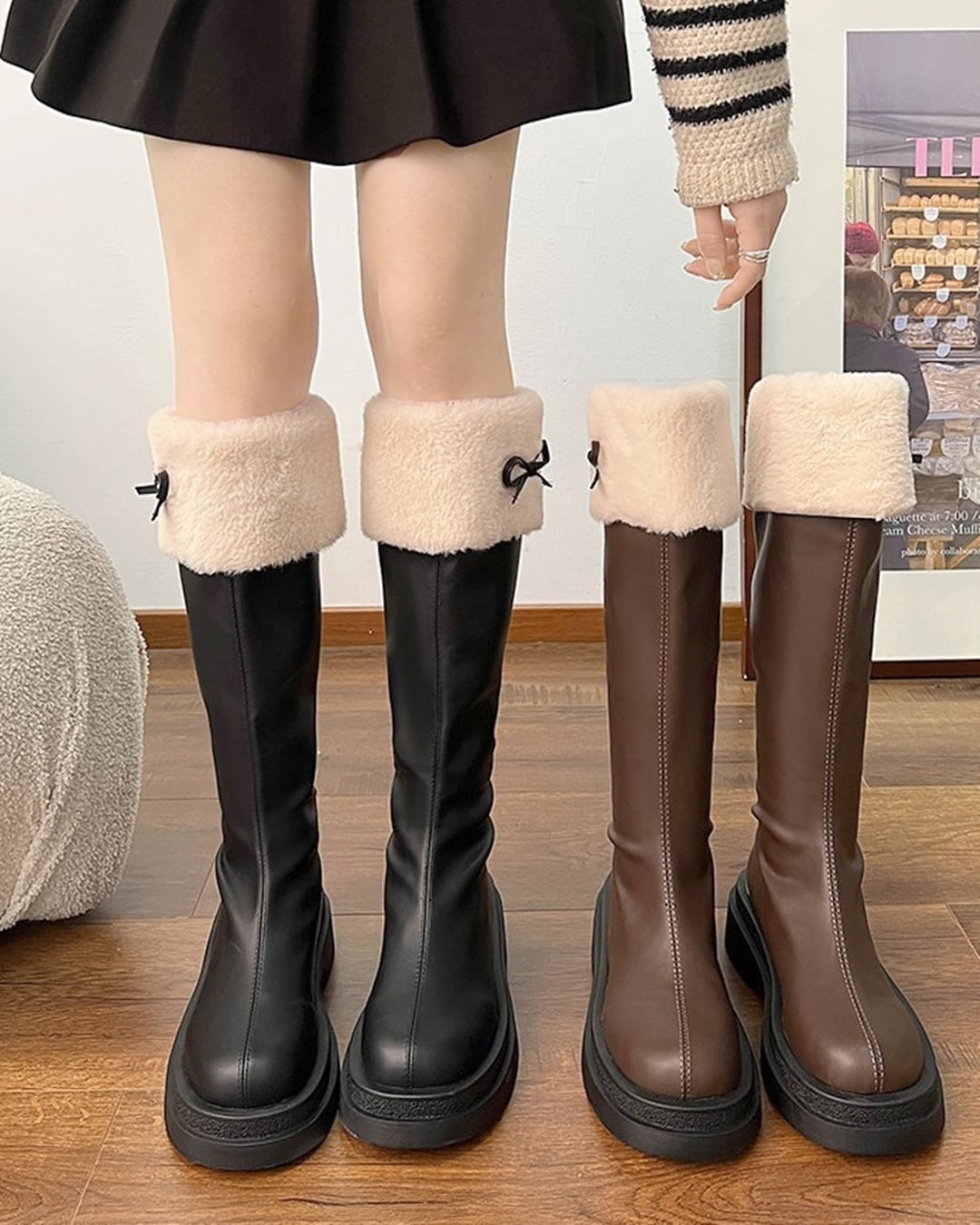 サイドリボンファーブーツ(2 colors) 24W09050