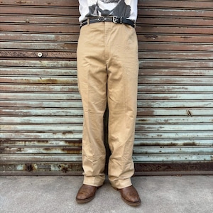 80s US.ARMY 米軍 チノパンツ トラウザーズ W92cm ヴィンテージ ミリタリー コットンポリ ベージュ アメカジ L相当 USA製