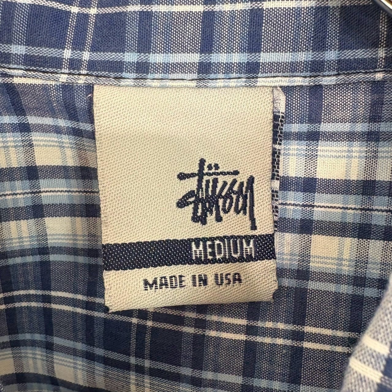 stussy ステューシー 半袖シャツ M チェック 刺繍ロゴ ワンポイント