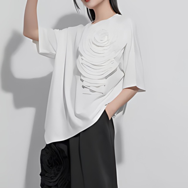 Pleats flower motif T-shirt C0236