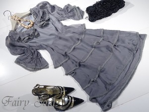 ☆9号(M)☆背中リボン飾りシフォンフリルのワンピース(OPN8325)