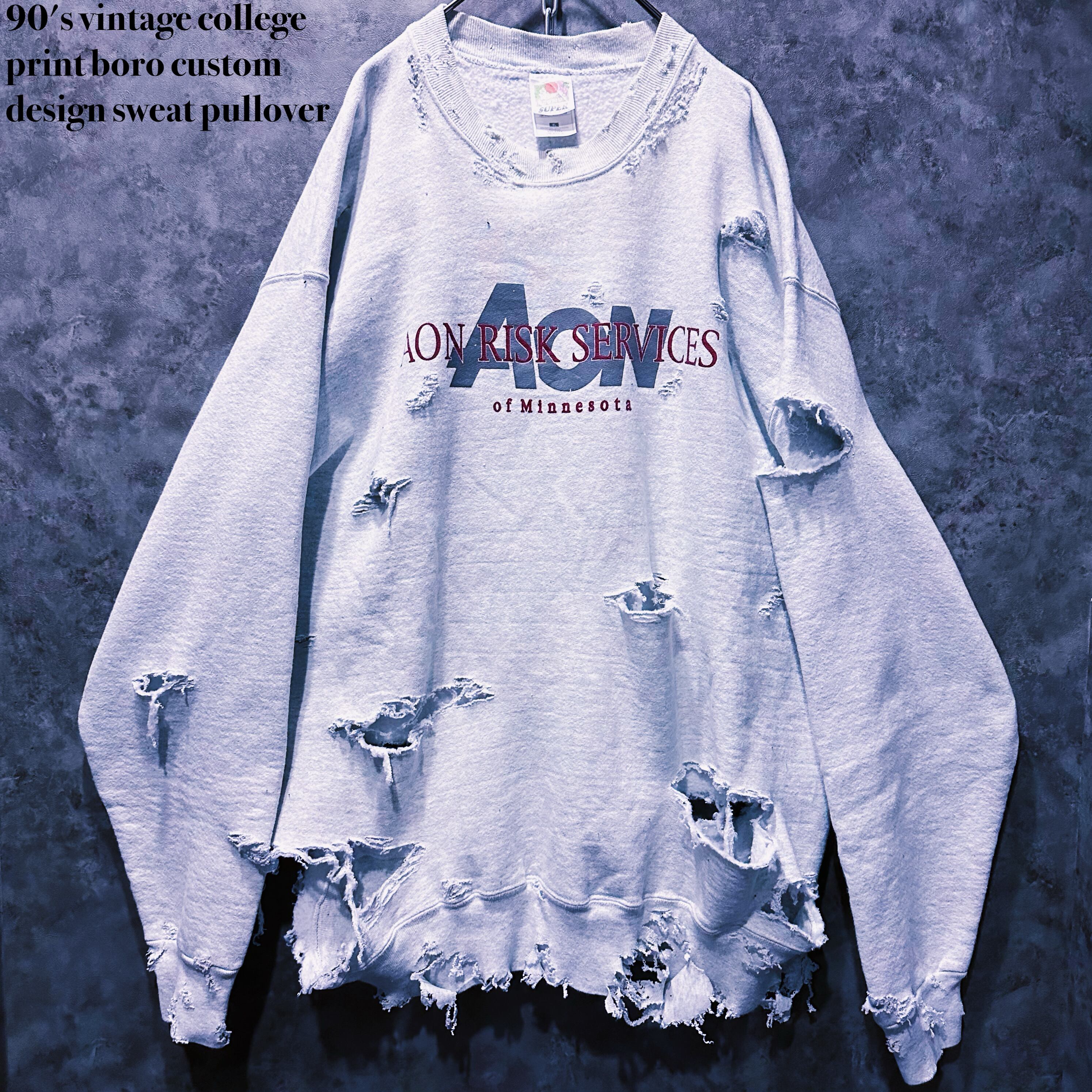 【doppio】90's vintage college print boro custom design sweat pullover