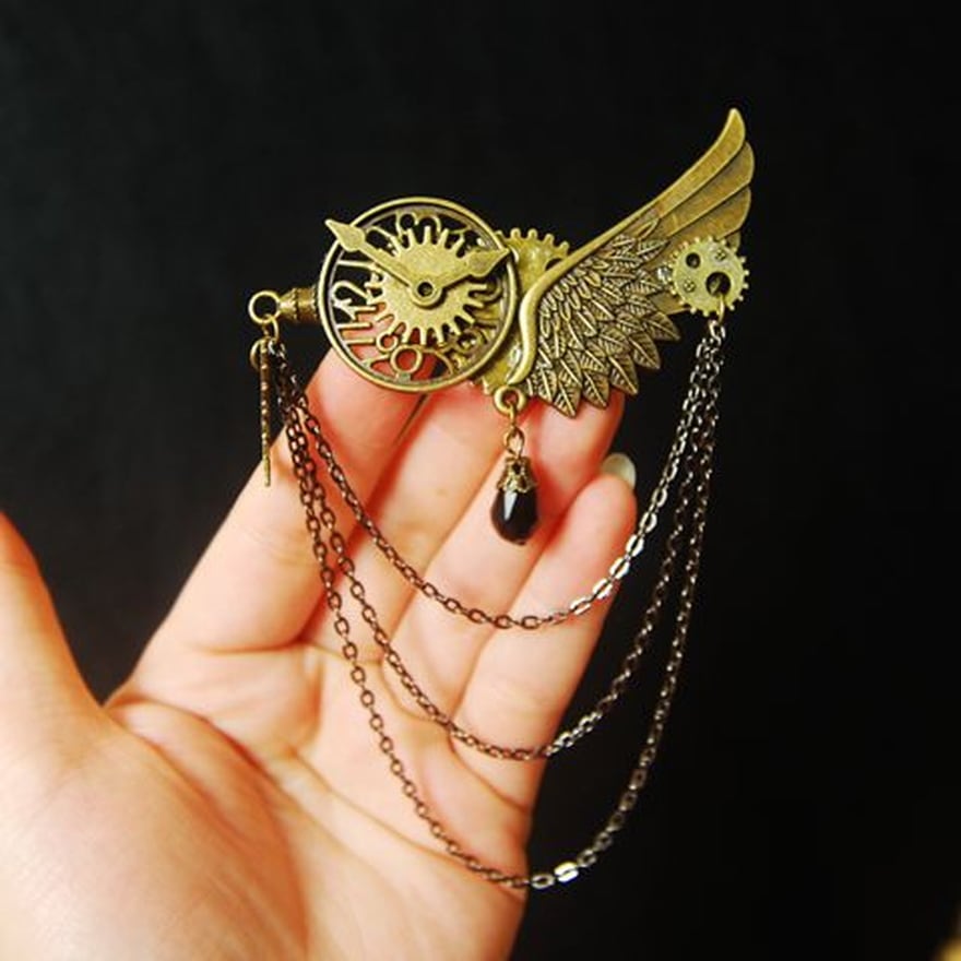 ブローチ スチームパンク メタルギア 歯車 チェーン レトロ サブカル