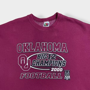 【FRUIT OF THE LOOM】メキシコ製 カレッジ オクラホマ大学 OKLAHOMA フットボール ロゴ プリント スウェット トレーナー HEAVY COTTON 2XL ビッグシルエット US古着