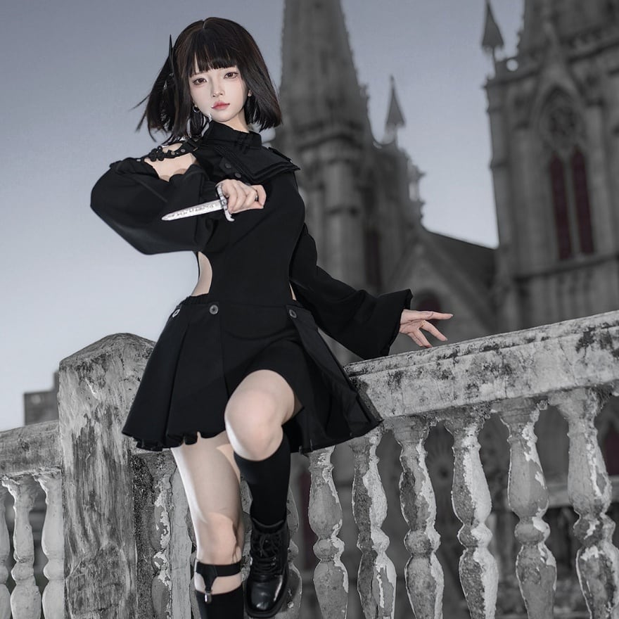 黒衣の修道院姫 肩あきサイバーゴシックロリータセット | ロリータ