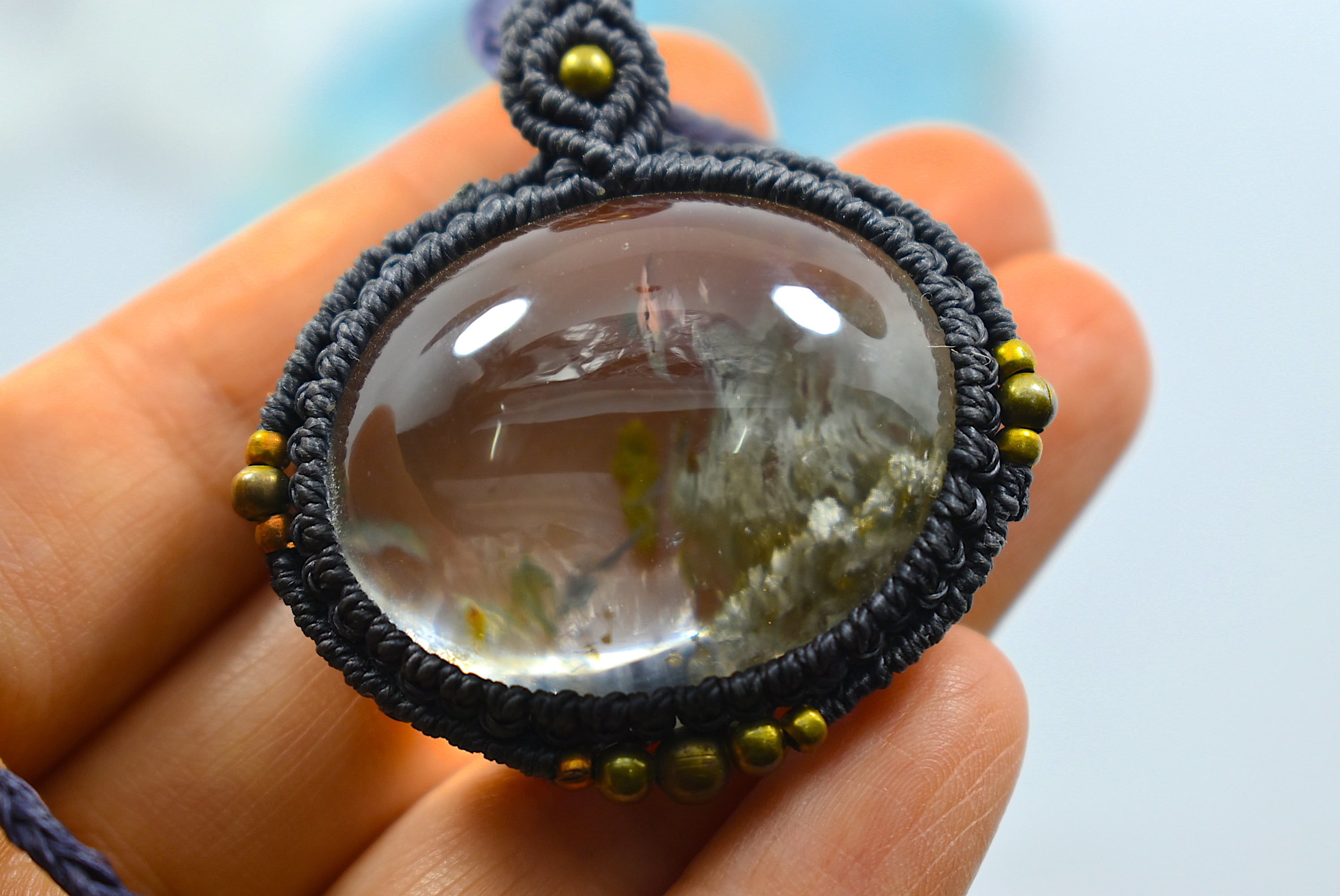 立体★見事な白い庭★大 ガーデンクォーツ マクラメペンダント