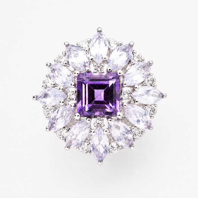 ラベンダークォーツ アメジスト Gem Flower Ring