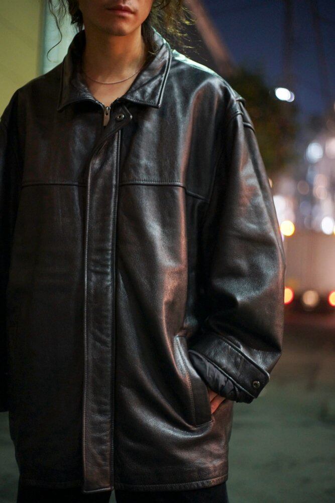 WILSONS LEATHER] Big Silhouette Half Length Zip Up Leather Jacket