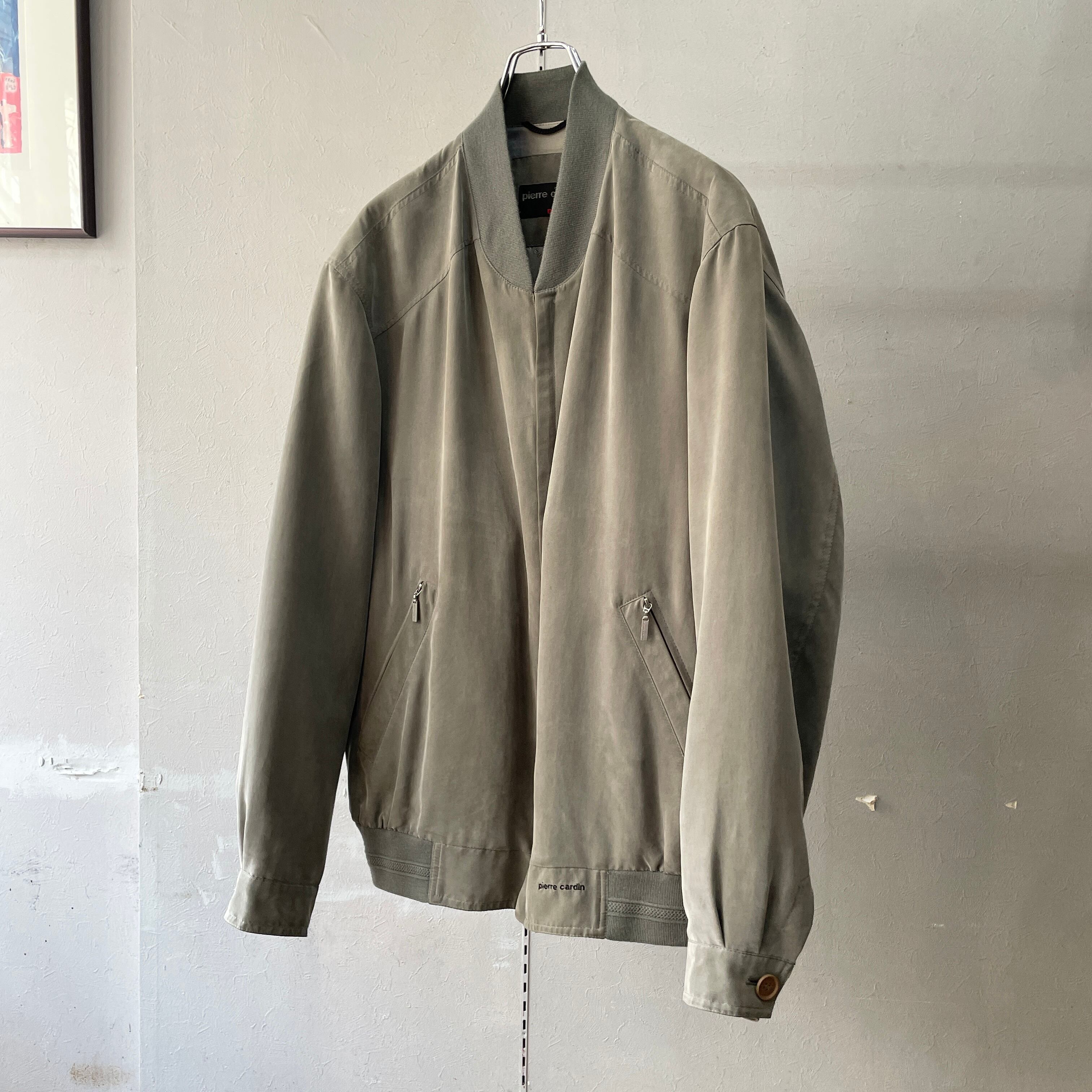 90s ピエールカルダン シルクブルゾン ボンバージャケット グレー XL