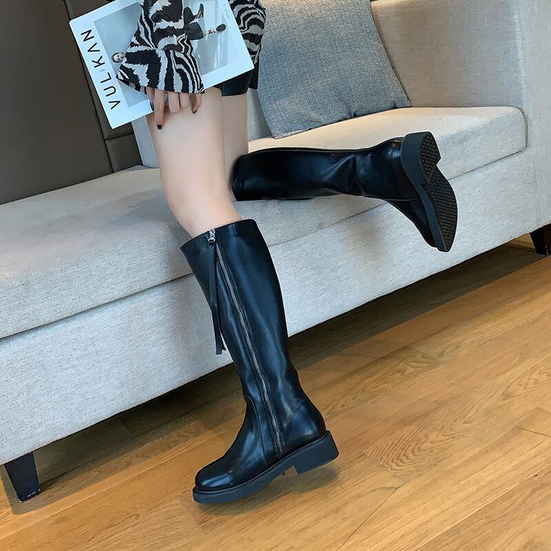 レディースロングブーツオータムウィンターレッドカジュアルサイドジッパー 靴 シューズ 秋物 冬物 ラウンドトー 部族の婦人靴96453906636