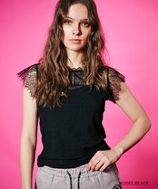 ハートロゴショルダーレースキャミTOPS (BLACK)　CQ-48112