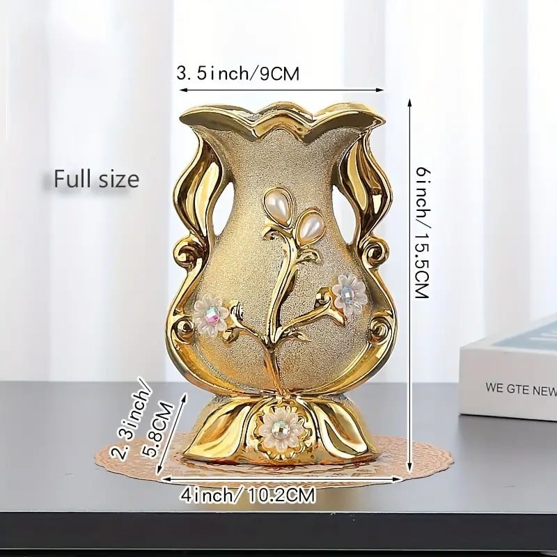 フラワーベース 花瓶 ゴールド メッキ セラミック ロココ調 猫脚