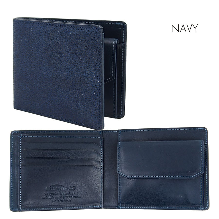 藍染　栃木レザー　財布 姫路黒桟革藍染 × 栃木レザー 財布 ： 片マチ付札入れ 二つ折り財布