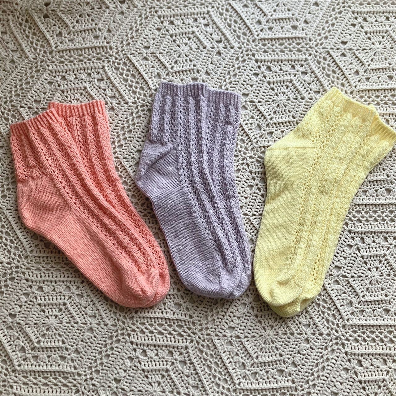 【編み図のみ】棒針編みの地模様と透かし編みの靴下(印刷版)