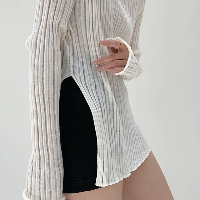 リブ透け感トップス　21632