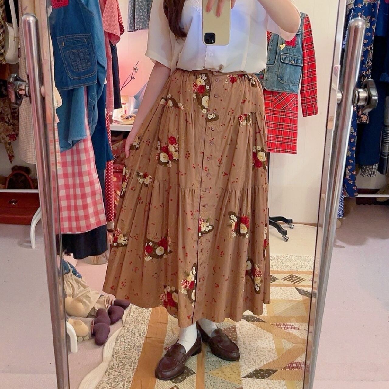 KETTY / pink purple flower tiered skirt
