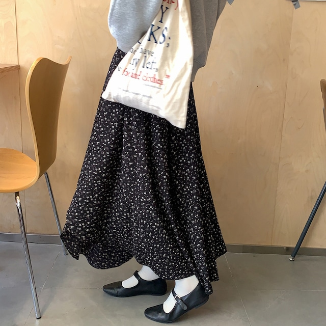 asymmetry small floral long skirt J00151