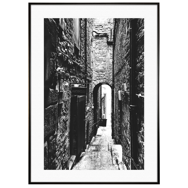 街の写真 ヨーロッパの古い路地  インテリア モノクロアートポスター額装 AS3557