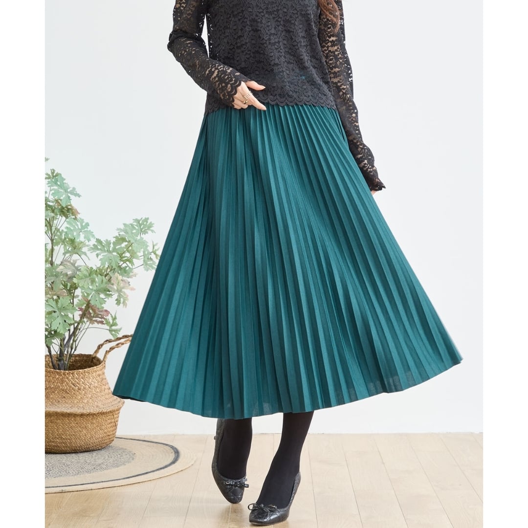 amie studio]プリーツスカート ロングスカート 無地 秋冬 大人