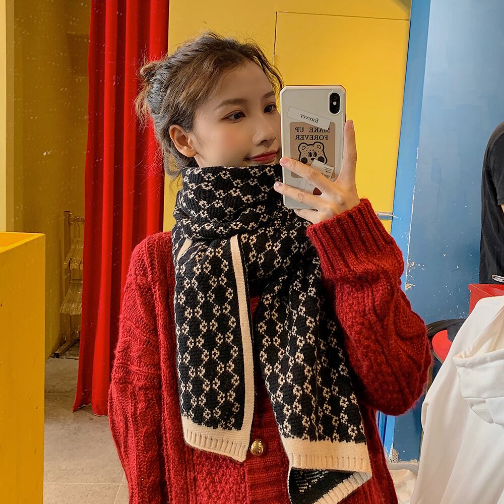 ニットスカーフ ウィンターブラックウール 冬物 ブラック・アイド・ピーズ2467225899