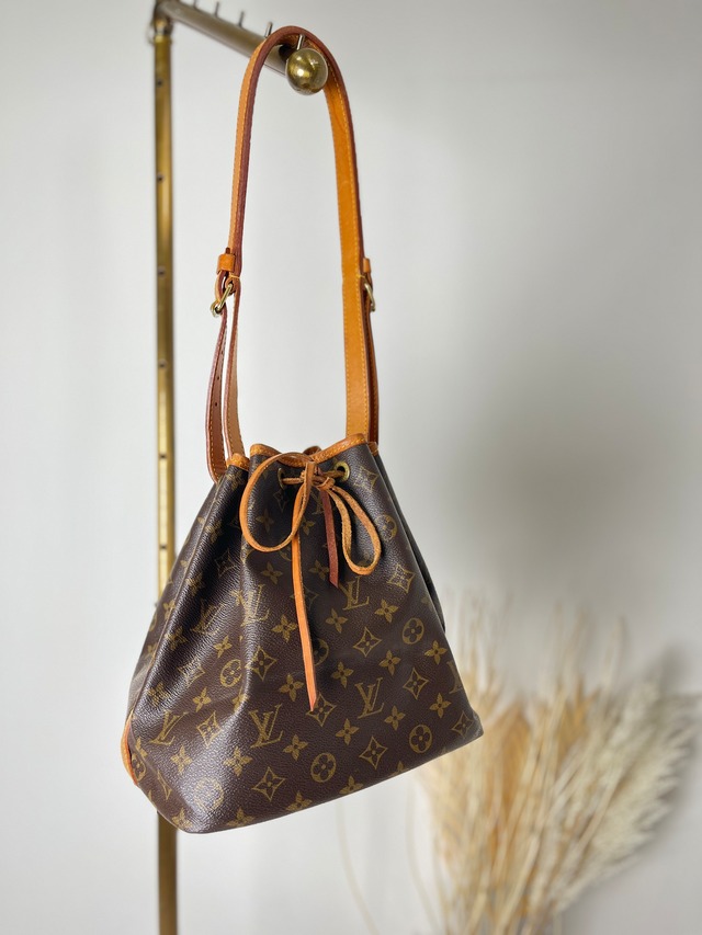 LOUIS VUITTON ルイヴィトン モノグラム ハンドバッグ ブラウン レザー プチノエ 巾着 M42226 vintage ヴィンテージ オールド f2gek2