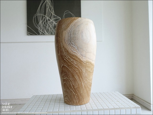 チーク無垢材 プランツカバーNW 花瓶 ドライフラワーベース 鉢カバー 入れ物 木鉢 鉢入れ 木製カバー 世界三大銘木 H46cm