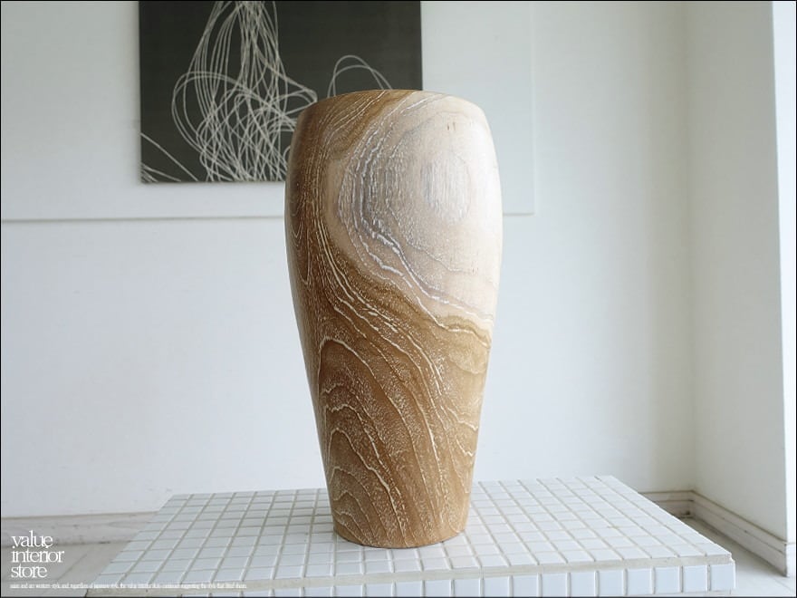 チーク無垢材 プランツカバーNW 花瓶 ドライフラワーベース 鉢カバー 入れ物 木鉢 鉢入れ 木製カバー 世界三大銘木 H46cm