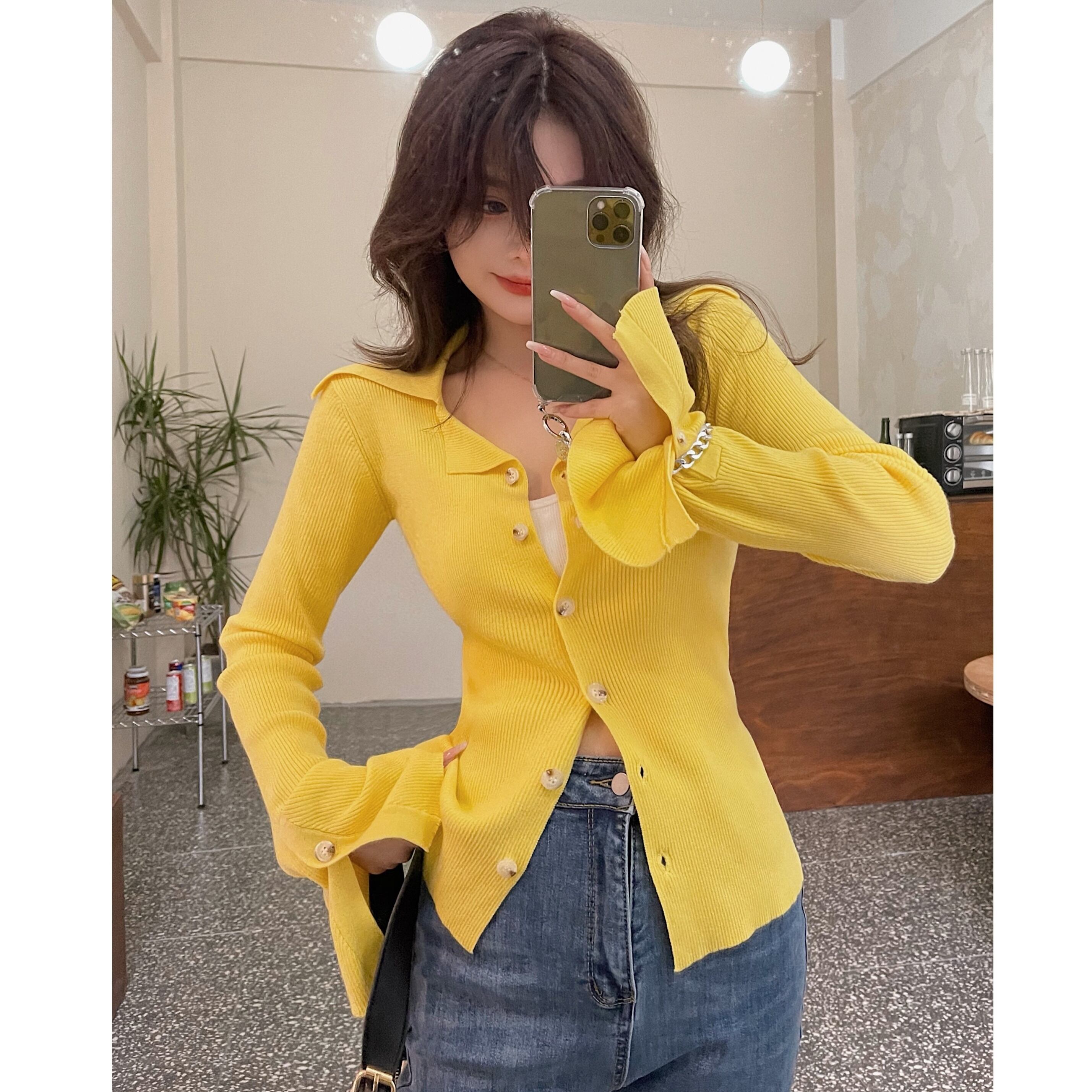 ニットカーディガンジャケット レディーススプリングソリッド カラースリムスリーブ 春物 ソリッドカラー ドラファッションホール19041731070